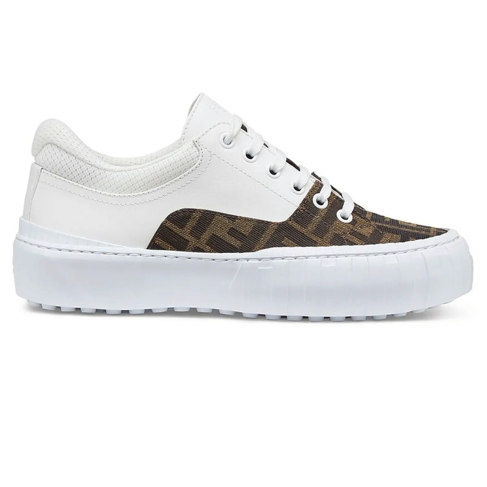 Fendi Force Brown FF Canvas White Platform FF Logo Low Top Trainer Sneaker - Picture 1 of 8